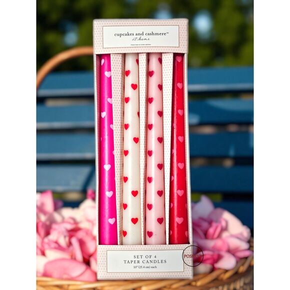 Cupcakes & Cashmere Taper Candles Valentines Hearts 10” Set Of 4 - Picture 1 of 3